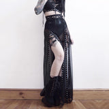 Gwmlk Sexy Perspective Net Gauze Splicing Forked Skirt Dark Wind High Waist Design Sense Long Skirt Woman