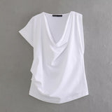 Gwmlk Spring Pleated Asymmetrical Cotton T-Shirt 0254338