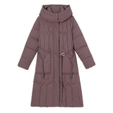 Hooded Warm Cotton-Padded Jacket 2024 New Winter Korean Version Of The Waist Show Thin Pure Color Cotton-Padded Coat Mother Coat