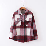 Gwmlk Autumn Women's Wear Urban Leisure Woolen Plaid Shirt Jacket