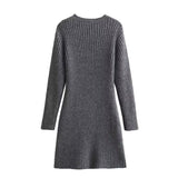 Gwmlk New Fashionable Knit Dress With Round Collar And Long Sleeves In Autumn