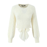 Gwmlk New Street Style Open-Back Knitted Sweater In Autumn Is Tied With A Bow.