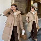 Winter New Thickened Loose Long Knee Cotton-Padded Coat Korean Version Of Student Hooded Large Pocket Cotton-Padded Coat