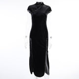 Gwmlk Retro Style Improved Cheongsam Female Ins Winter New Girl Forked Dress Temperament Slim Skirt