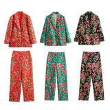 Gwmlk Big Flower Loose Suit Jacket Northeast Big Flower Cotton-Padded Jacket Leisure Trousers Suit