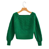 Gwmlk New Square Collar Long-Sleeved Twist Textured Short Sweater In Autumn