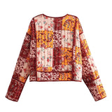 Gwmlk New Autumn Flower Print Embroidered Short Cotton Coat