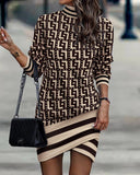 Gwmlk Independent Station Autumn New Long-Sleeved High-Necked Printed Dress For Women