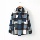 Gwmlk New Autumn Sanded Blouse Women's Lapel Single-Breasted Plaid Coat