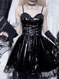 Gwmlk Autumn New Sexy Halter Dress Dark Death Note Leather Strap A Pendulum Dress For Women