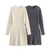 Gwmlk New Fashionable Knit Dress With Round Collar And Long Sleeves In Autumn