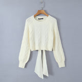 Gwmlk New Street Style Open-Back Knitted Sweater In Autumn Is Tied With A Bow.