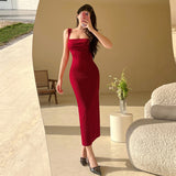 Gwmlk Spring And Summer Style Gentle Lady Socialite Style 2024 Temperament Basic Style Suspender Dress Woman