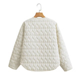 Gwmlk Heart-Shaped Quilted Round-Collar Pure Color Cotton Coat In Spring