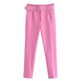 Gwmlk 2024 New Pleated Multi-Color Harlan Pants Leisure Solid-Color Women's Pants Belt