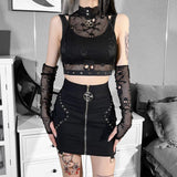 Gwmlk Dark Wind Netting Skull Lace Vest Two-Piece Set Spring Ins Sexy Inner Suit