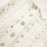 Gwmlk Spring Style Beaded Diamond Lapel Knitted Sweater Short Coat 4331141