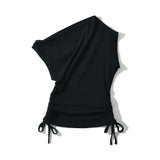 Gwmlk Early Spring New Street Wind Slant Collar Rope Slimming To Show A Thin Solid Color Blouse