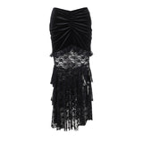 Gwmlk Spring 2024 New Dark Wrinkled Fishtail Multi-Layer Spliced Forked Skirt Women's Dress