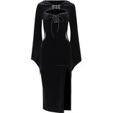 Gwmlk Halloween New Women's Dress Suit Hat Horn Sleeve Spider Web Dress