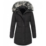 Gwmlk Women's Autumn And Winter New Ladies With Hats, Warm And Slim Cotton Clothes, Medium-Long Solid Color Jackets