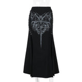 Gwmlk Summer 2024 New Spicy Girls Hip Skirt Gothic Print High Sexual Split Half Skirt Woman