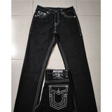 Gwmlk High Street Tide Brand Jeans White Thick Line Giant Buddha Religion Straight Tube