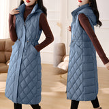 Long Down Cotton Vest Female 2024 New Winter Slim Foreign Style Over The Knee Vest Horse Clip Plus Thick Coat