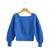 Gwmlk New Square Collar Long-Sleeved Twist Textured Short Sweater In Autumn