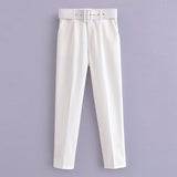 Gwmlk 2024 New Pleated Multi-Color Harlan Pants Leisure Solid-Color Women's Pants Belt