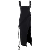 Gwmlk 2024 New Spice Girl Slim Tall Forked Ribbon Sexy Suspender Dress Girl