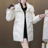 Temperament Hooded Long Down Cotton-Padded Jacket Female 2024 Winter New Slim Show Cotton-Padded Jacket Versatile Coat