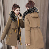 Winter Down Cotton Jacket Women's Long Coat Ins Cotton-Padded Jacket Big Wool Collar Collect Waist Tooling Plus Velvet Pie To Overcome