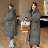 Winter New Thickened Loose Long Knee Cotton-Padded Coat Korean Version Of Student Hooded Large Pocket Cotton-Padded Coat