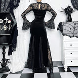 Gwmlk Autumn New Style Sexy Micro-Transparent Slim Dress Dark Lace Fishtail Long-Sleeved Dress Woman