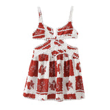 Gwmlk Summer Print Hollowed-Out Suspender A-Shaped Skirt Dress