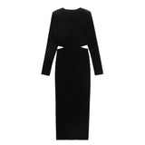 Gwmlk New Open-Ended Design Velvet Long-Sleeved Flute Dress 6962224800