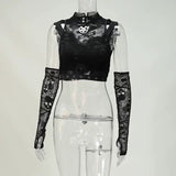 Gwmlk Dark Wind Netting Skull Lace Vest Two-Piece Set Spring Ins Sexy Inner Suit