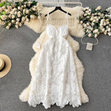 Gwmlk Sensation Socialite Dress Dress Heavy Industry Embroidery Three-Dimensional Lace Dress Design Sense Suspender Dress