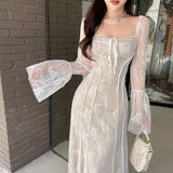 Gwmlk Pure Wants To Show Chest Lace A Dress Autumn New Literary Retro Style Dress Girl