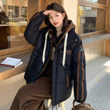 Feeling Fake Two Hooded Cotton-Padded Jacket Female Autumn And Winter Warm Loose Casual Bread Jacket Cotton-Padded Jacket Coat Female