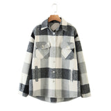 Gwmlk Autumn Women's Wear Urban Leisure Woolen Plaid Shirt Jacket