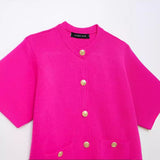 Gwmlk New Short-Sleeved Button Decorative Round-Collar Knitted Coat 6427031