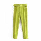 Gwmlk 2024 New Pleated Multi-Color Harlan Pants Leisure Solid-Color Women's Pants Belt