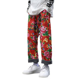 Big Flower Leisure And Velvet Foot Casual Pants Large Size Chinese Wind Peony National Characteristics And Velvet Big Flower Pants