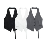 Gwmlk New Single-Breasted Shoulder Buckle Collar Halter Vest 7926446