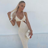 Gwmlk Hollowed-Out Halter Dress Women's Dress Sexy Temperament And Elegant Slim Dress In Spring