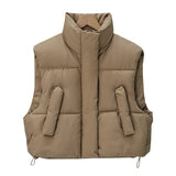 Collar Short Cotton-Padded Jacket Vest Female 2024 Autumn / Winter New Warm And Fashionable High Waist Vest Bread Suit Coat