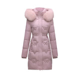 Clothes Female Medium Long Style 2024 Winter New Korean Version Slim Long Cotton-Padded Jacket Add Thick Warm Big Wool Collar Large Size Coat