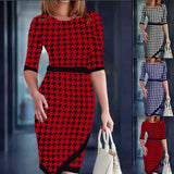 Gwmlk Independent Station Large-Size Women's Dress New Round-Neck Printed Fashion Dress